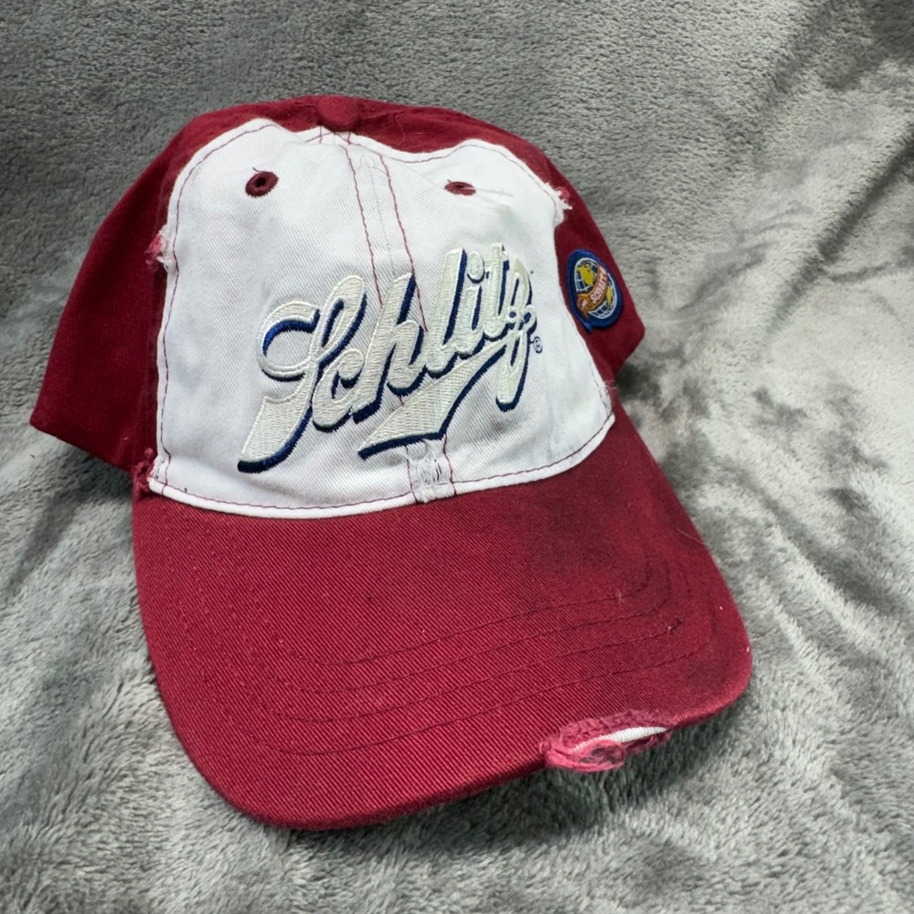 Schlitz Beer Hat Baseball Cap Distressed Patch Logo Red‎ White